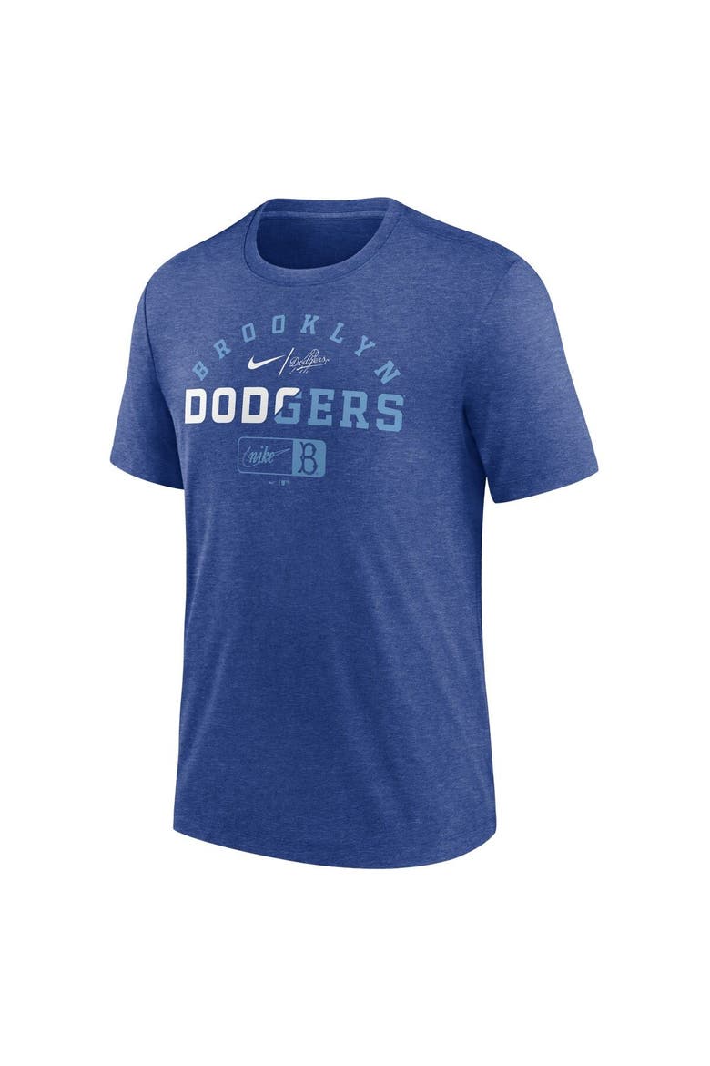 Men's Nike  Heather Royal Brooklyn Dodgers Rewind Review Slash Tri-Blend T-Shirt, Alternate, color, Heather Royal
