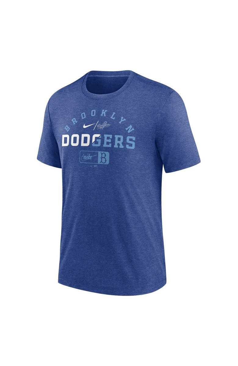 Nike Men's Nike Heather Royal Brooklyn Dodgers Rewind Review Slash Tri-Blend T-Shirt, Alternate, color, Heather Royal