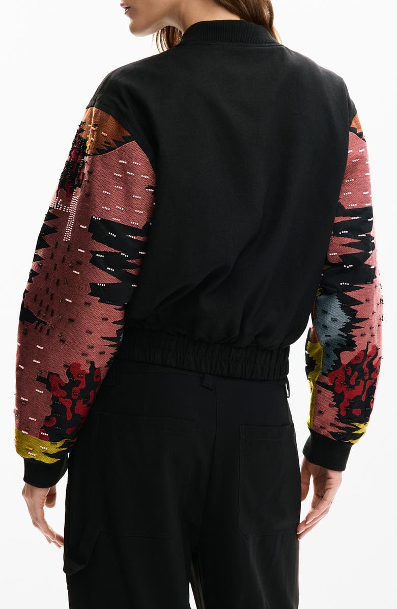 Desigual Bead Detail Mixed Media Bomber Jacket, Alternate, color, 
