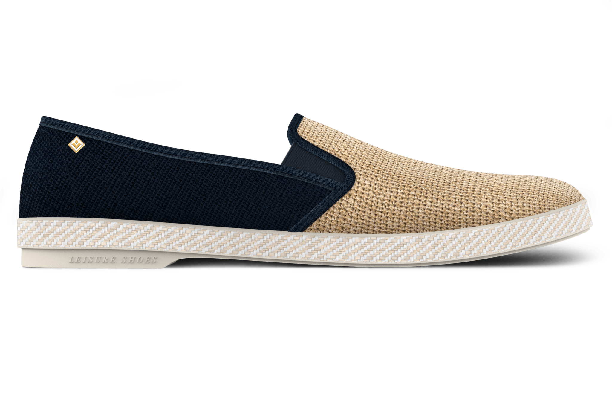 Rivieras Classic Cotton Canvas & Raffia Slip-On Loafer, Main, color, Navy