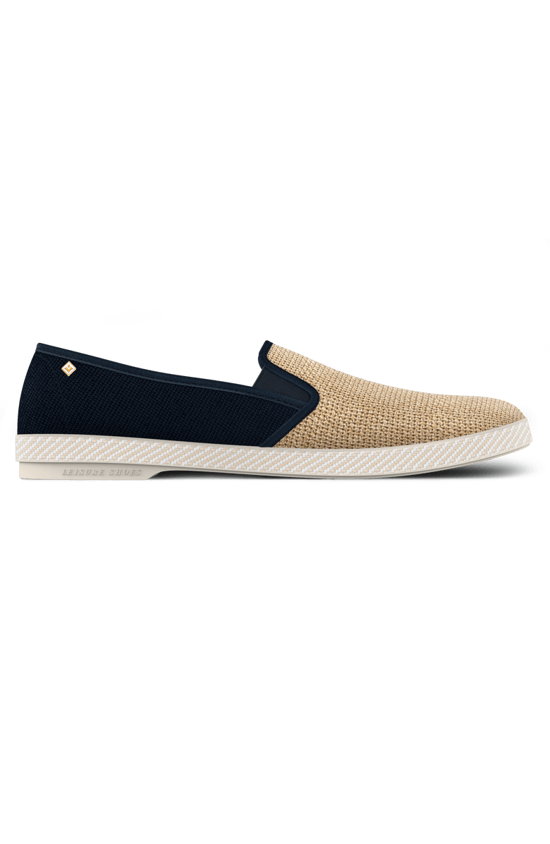 Rivieras Classic Cotton Canvas & Raffia Slip-On Loafer, Main, color, Navy