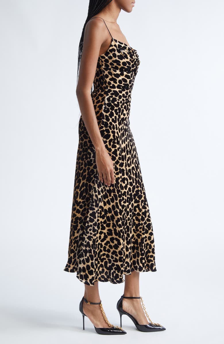 Balmain Leopard Print Cowl Neck Velvet Slip Dress, Alternate, color, Gba Beige/ Black