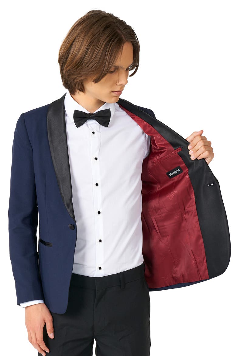Kids' Midnight Blue Two-Piece Tuxedo Suit with Bow Tie, Alternate, color, NAVY