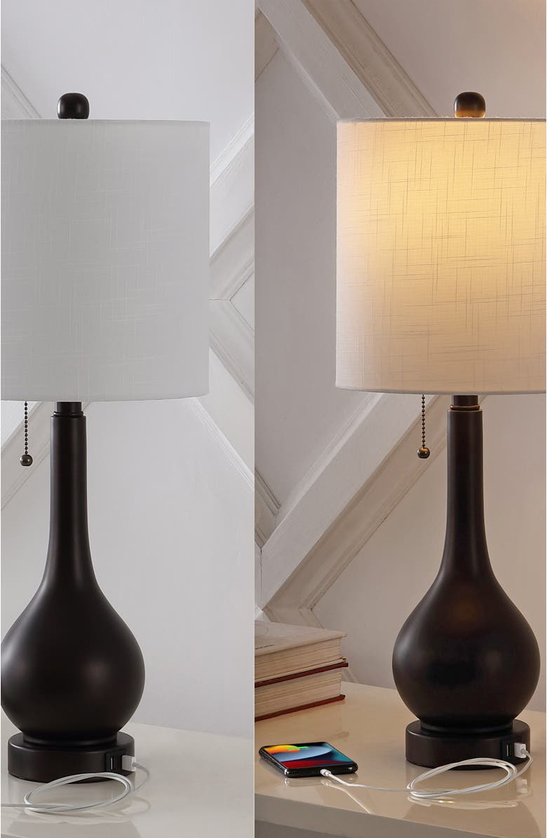 JONATHAN Y Tyler 24" Modern Classic Gourd Iron LED Table Lamp with Pull-Chain with Dual USB Charging Port, Alternate, color, Oil Rubbed Bronze