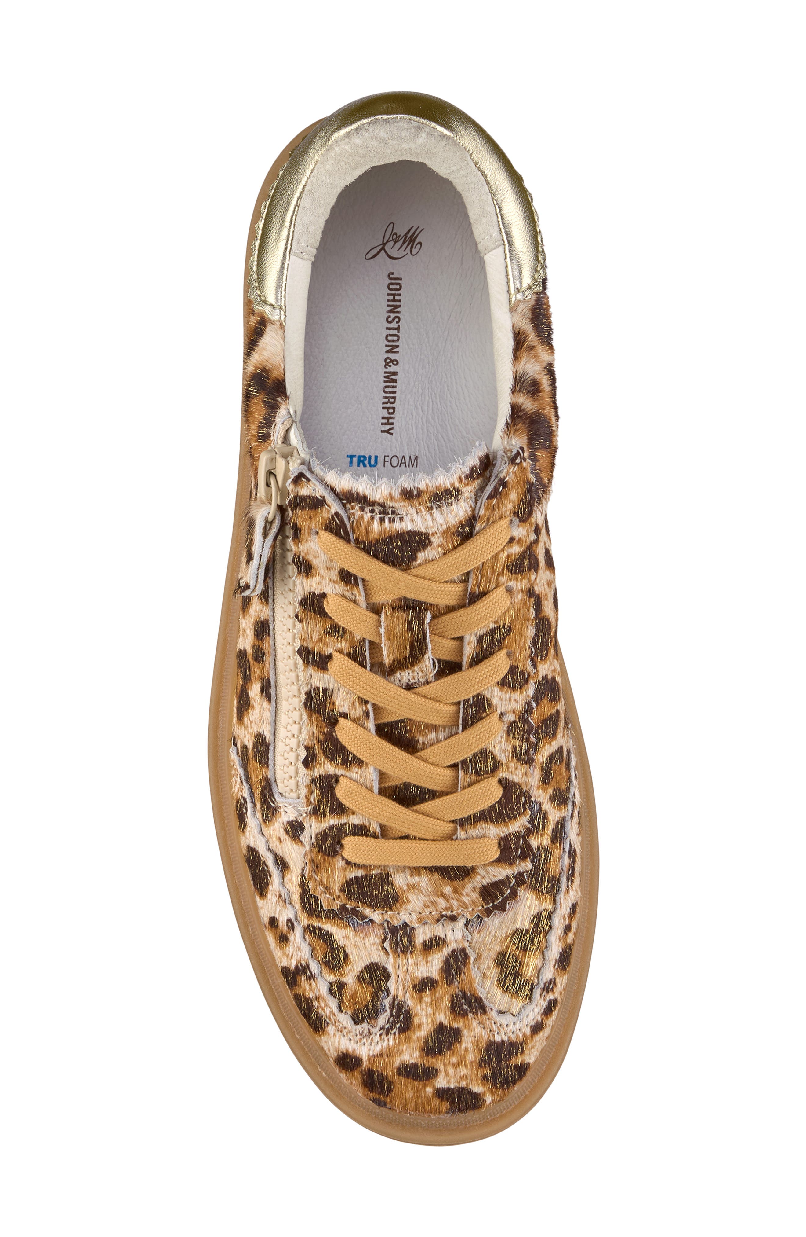 Johnston & Murphy Ashley Genuine Calf Hair Side Zip Sneaker, Alternate, color, Gold Leopard/Metallic Sheep