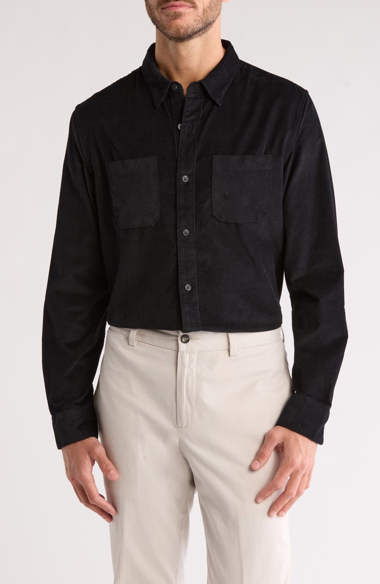 TravisMathew Barrel of Laughs Cotton Button-Up Shirt, Main, color, Black