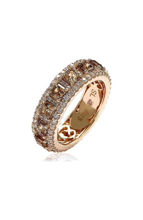 Suzy Levian Rose Sterling Silver Cubic Zirconia Champagne And White Modern Eternity Band In Gold