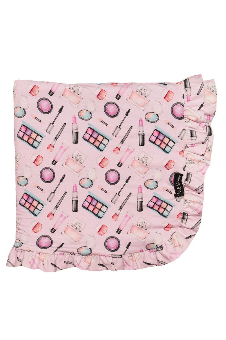 Makeup Print Ruffled Edge Blanket, Main, color, Pink