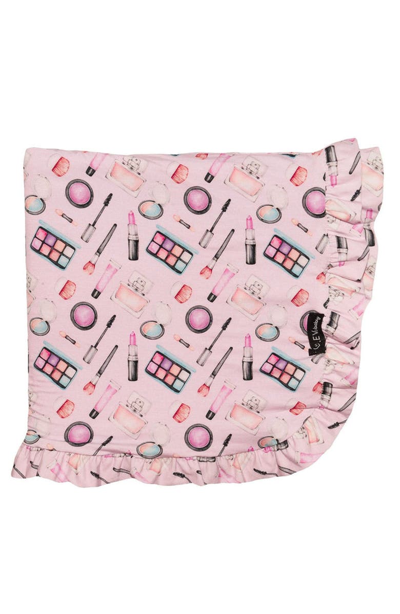 Lev Baby Makeup Print Ruffled Edge Blanket, Main, color, Pink