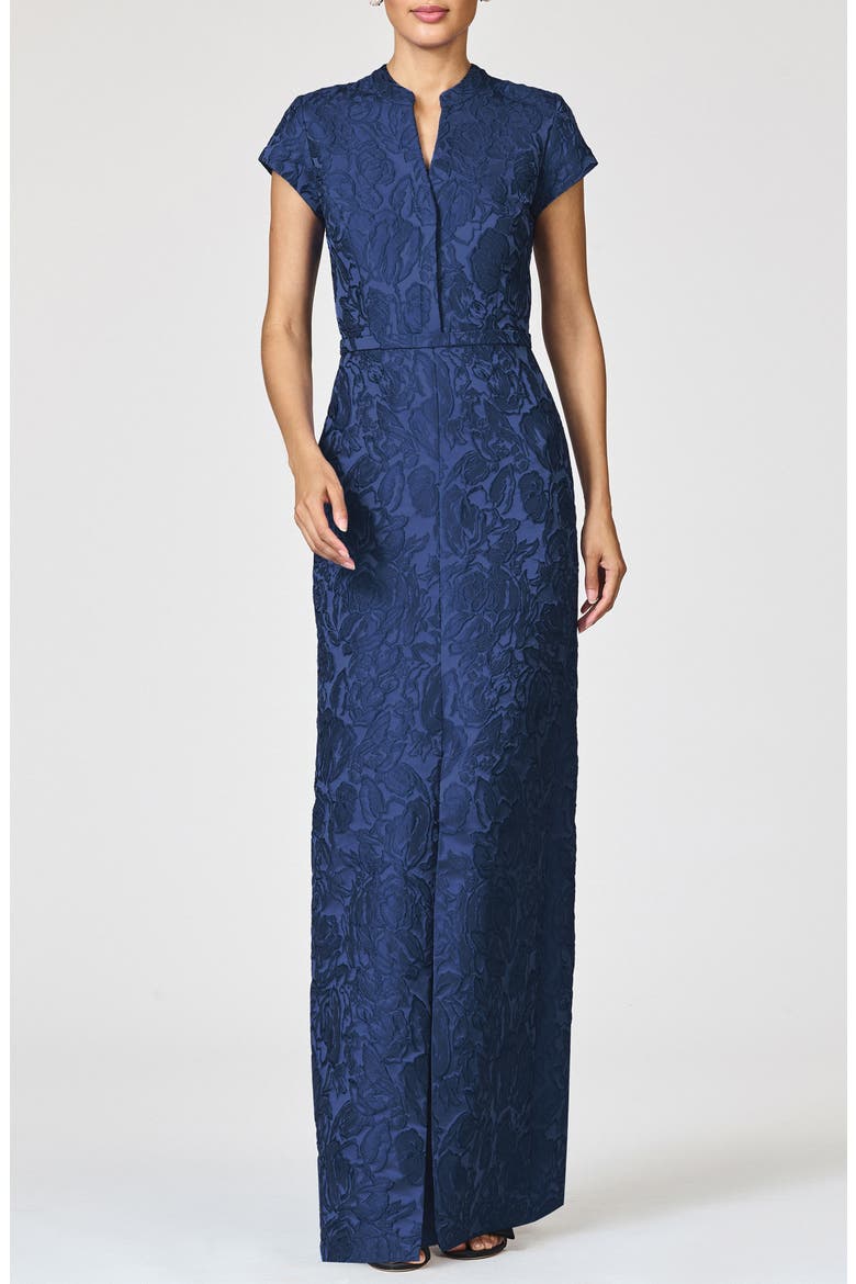 Lynn Floral Cloque Gown, Main, color, MIDNIGHT