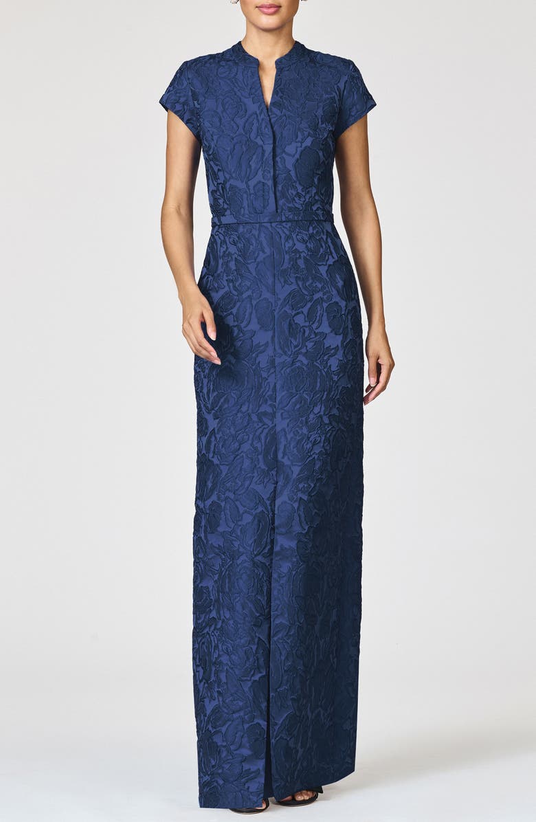 Sachin & Babi Lynn Floral Cloque Gown, Main, color, Midnight