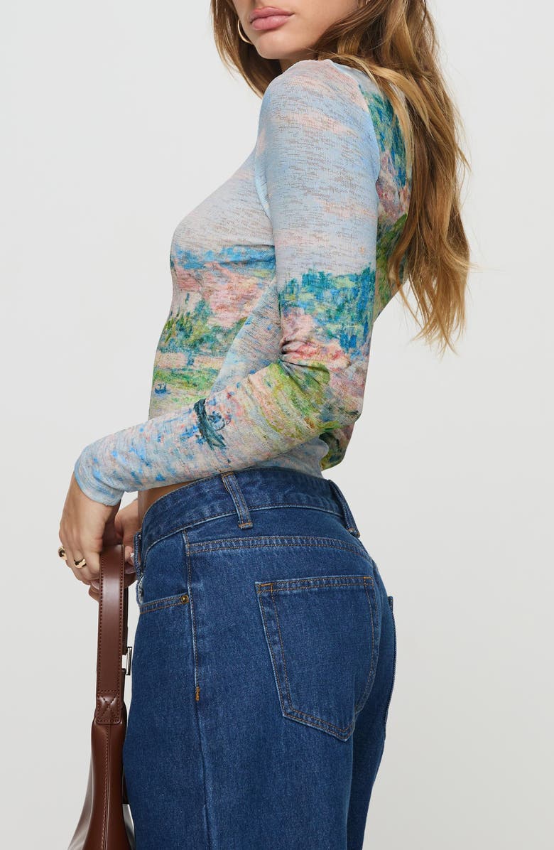 Princess Polly Castle on the Hill Long Sleeve Crop T-Shirt, Alternate, color, Blue Multi