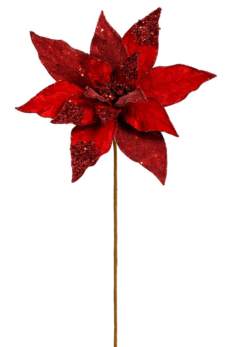 Glitter Poinsettia Spray, Set of 12, Main, color, Red