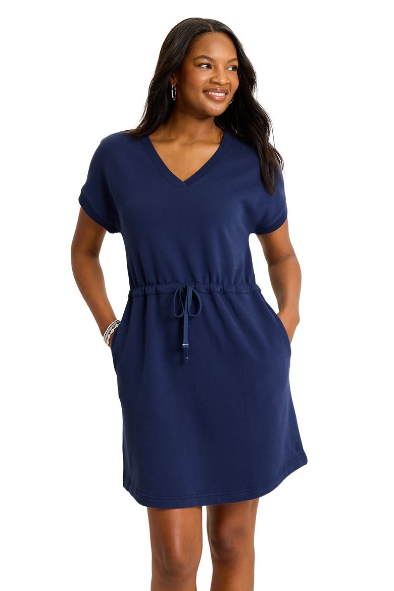 Marina del Mar Cotton Fleece V-Neck Dress, Alternate, color, COASTLINE