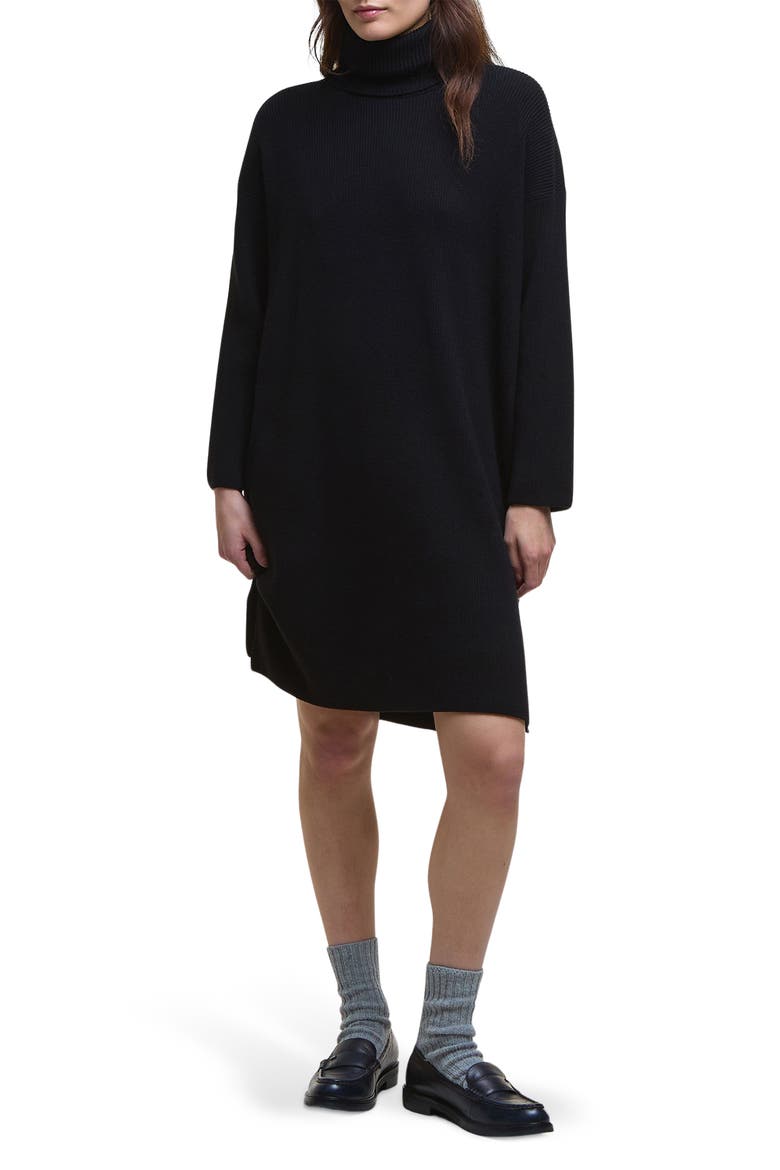 Rib Knit Sweater Dress, Main, color, BLACK