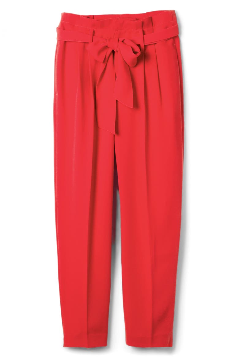 Paperbag Waist Crop Trousers, Alternate, color, RED POP