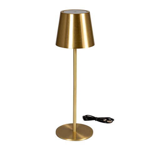 Metal LED Rechargeable Table Lamp with Touch Sensor, Brushed Brass Finish