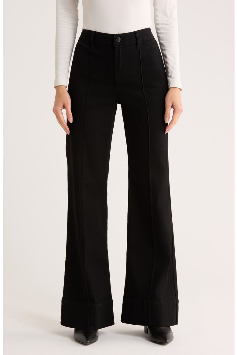 Pintuck Wide Leg Jeans, Main, color, BLACK