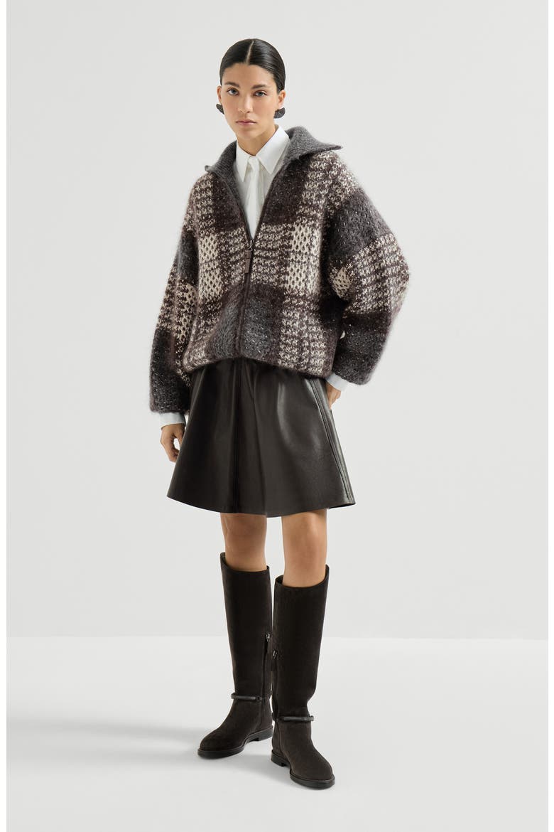 Polished nappa leather mini circle skirt, Alternate, color, Coffee