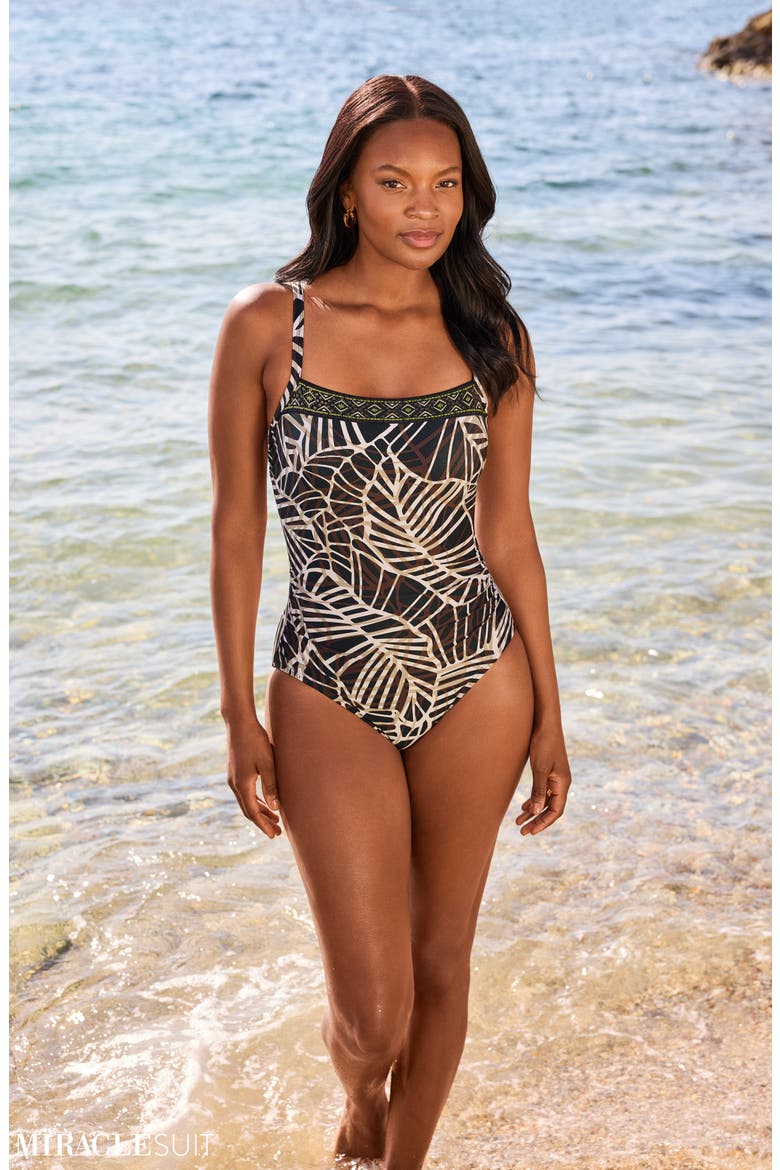Lets Be Fronds Kara Underwire One-Piece Swimsuit, Alternate, color, BLACK/ MULTI