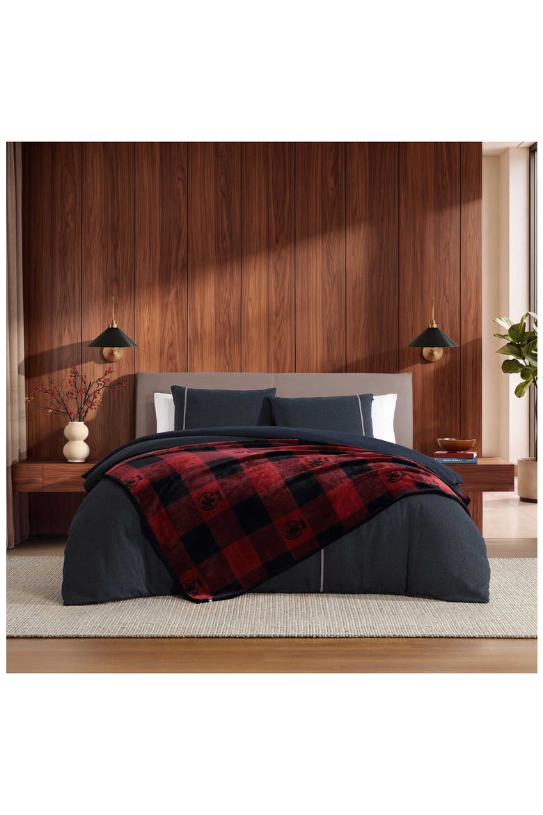 Prep Rally Crest Check Throw Blanket, Alternate, color, GARNET RED/ BLACK