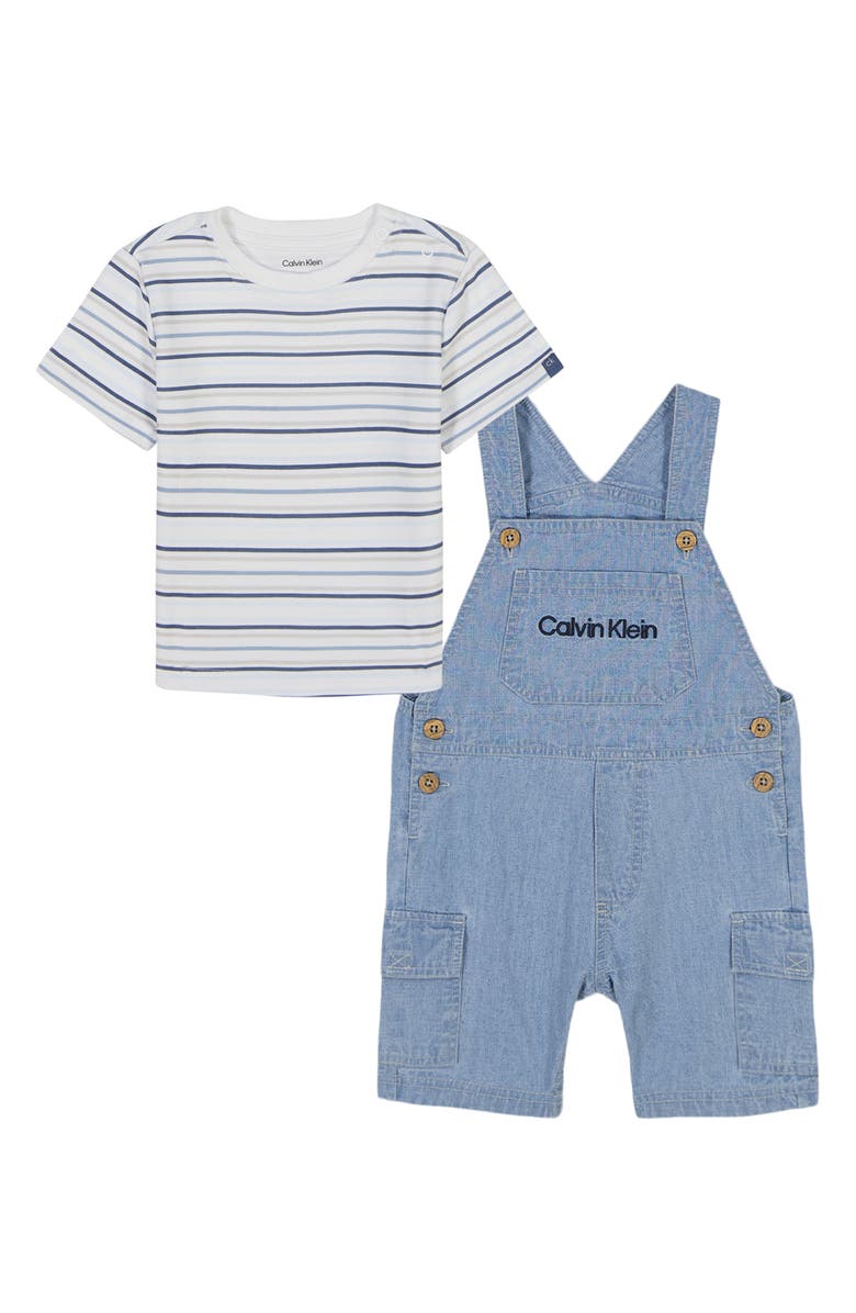 Calvin Klein Stripe T-Shirt & Shortalls Set, Main, color,