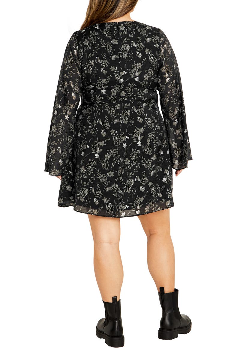 Emmie Floral Print Long Sleeve Minidress, Alternate, color, BLACK PRINT
