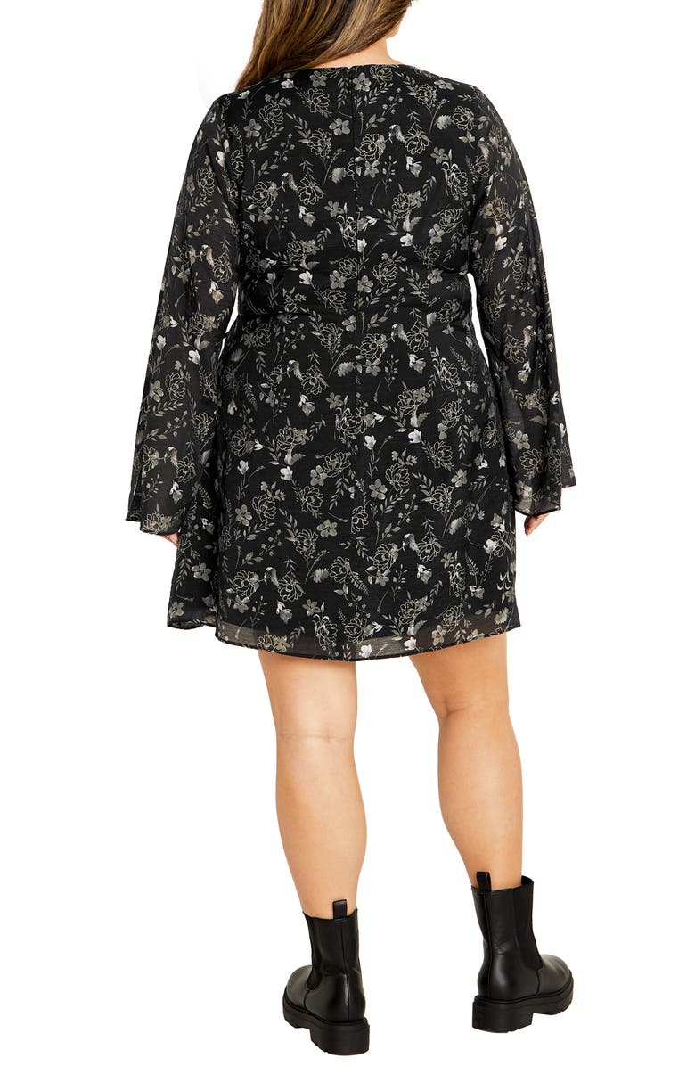 City Chic Emmie Floral Print Long Sleeve Minidress, Alternate, color, Black Print