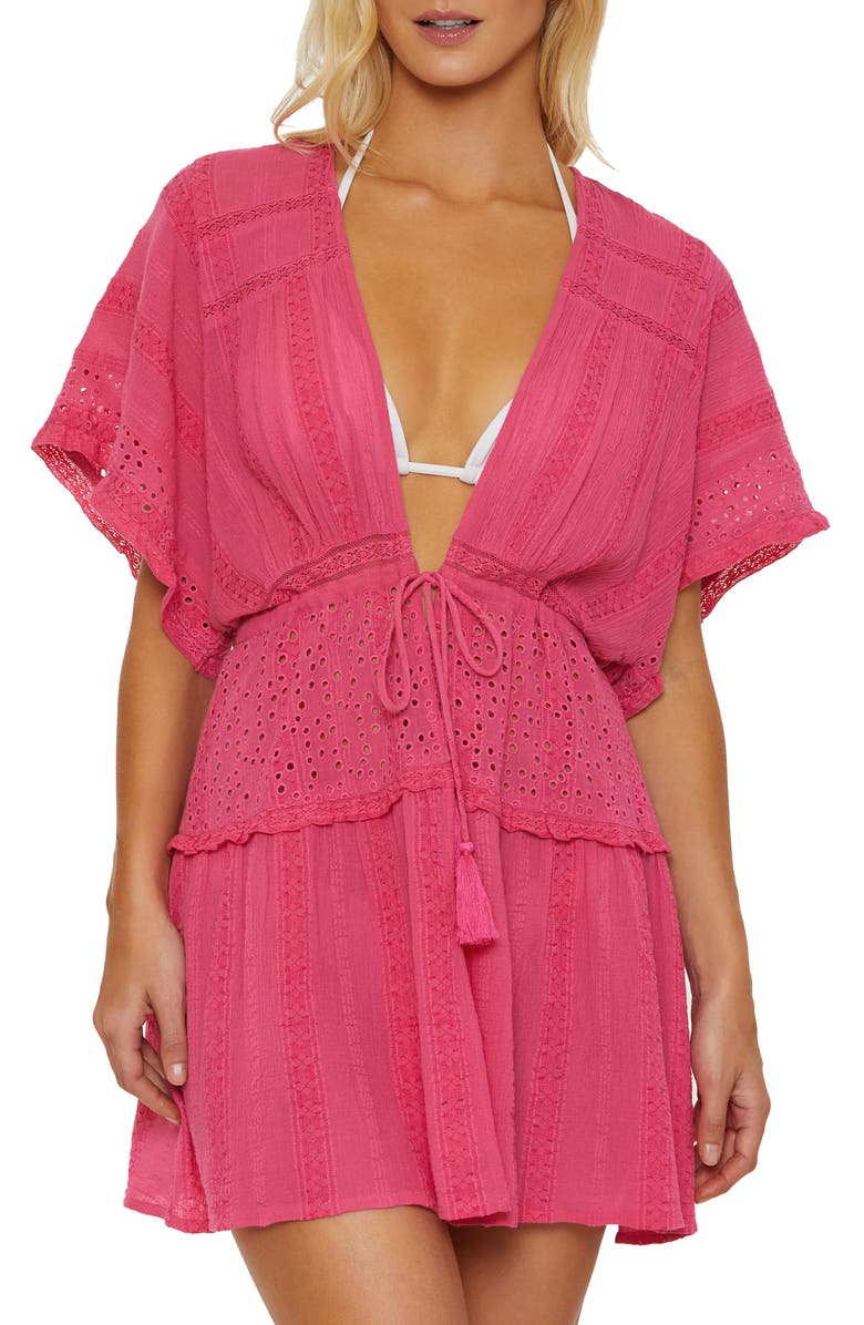 Isabella Rose Siena Eyelet Embroidered Cover-Up Tunic, Main, color, Rouge