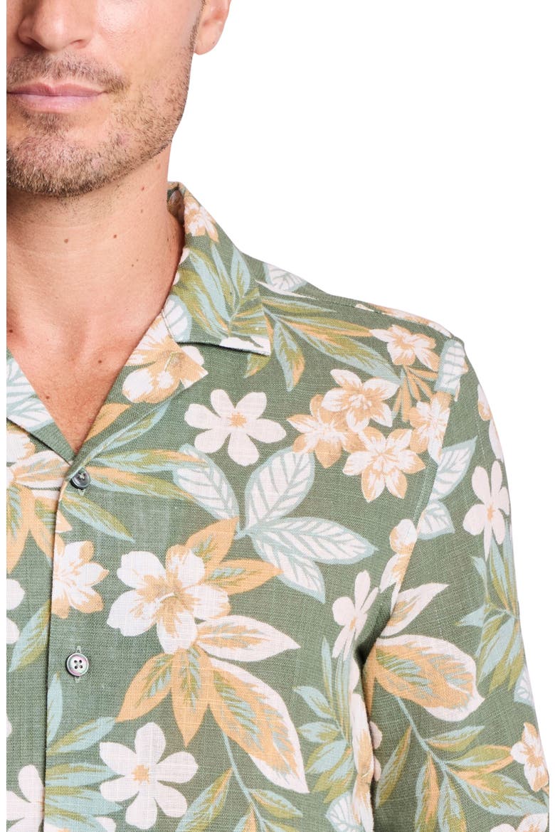 Parker Trim Fit Linen Blend Camp Shirt, Alternate, color, EMERALD FLORAL