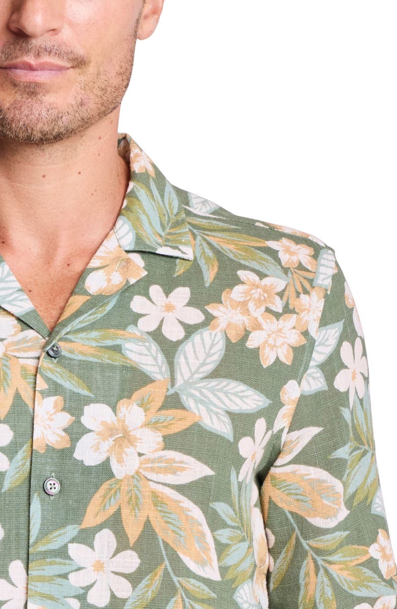 PAISLEY & GRAY Parker Trim Fit Linen Blend Camp Shirt, Alternate, color, Emerald Floral