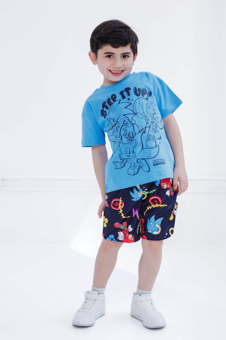 Sonic the Hedgehog Boys' Athletic 2-Piece Tee and Shorts Set, Alternate, color, Knuckles Tails Blue