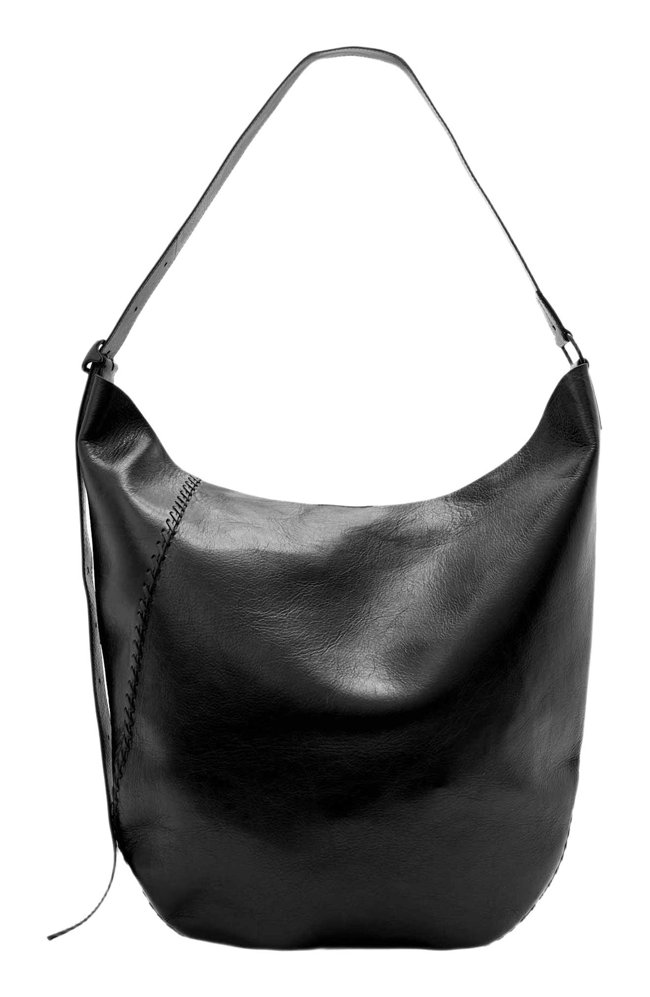 Esme Medium Whipstitch Leather Hobo, Alternate, color, BLACK