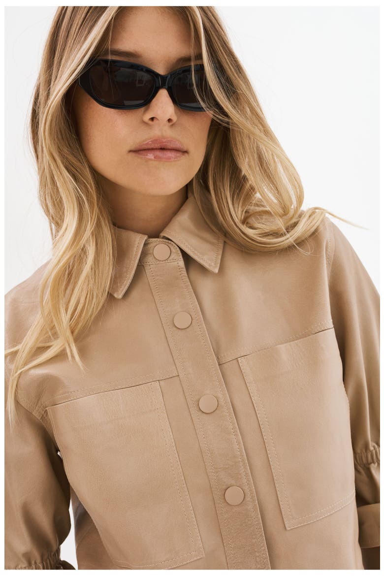 Carolina | Leather Ruffle Sleeve Jacket, Alternate, color, Beige