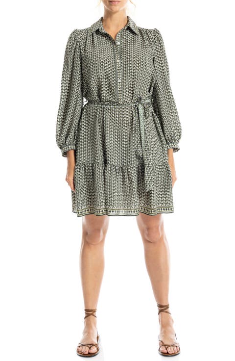 Long Sleeve Button Front Crepe Dress