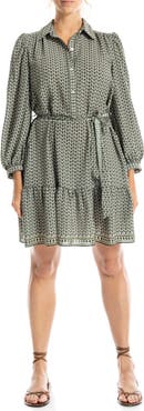 MAX STUDIO Long Sleeve Button Front Crepe Dress