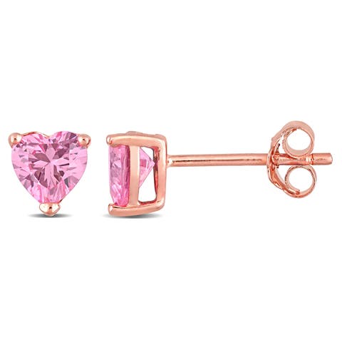 Color Zirconia Heart Stud Earrings Plated