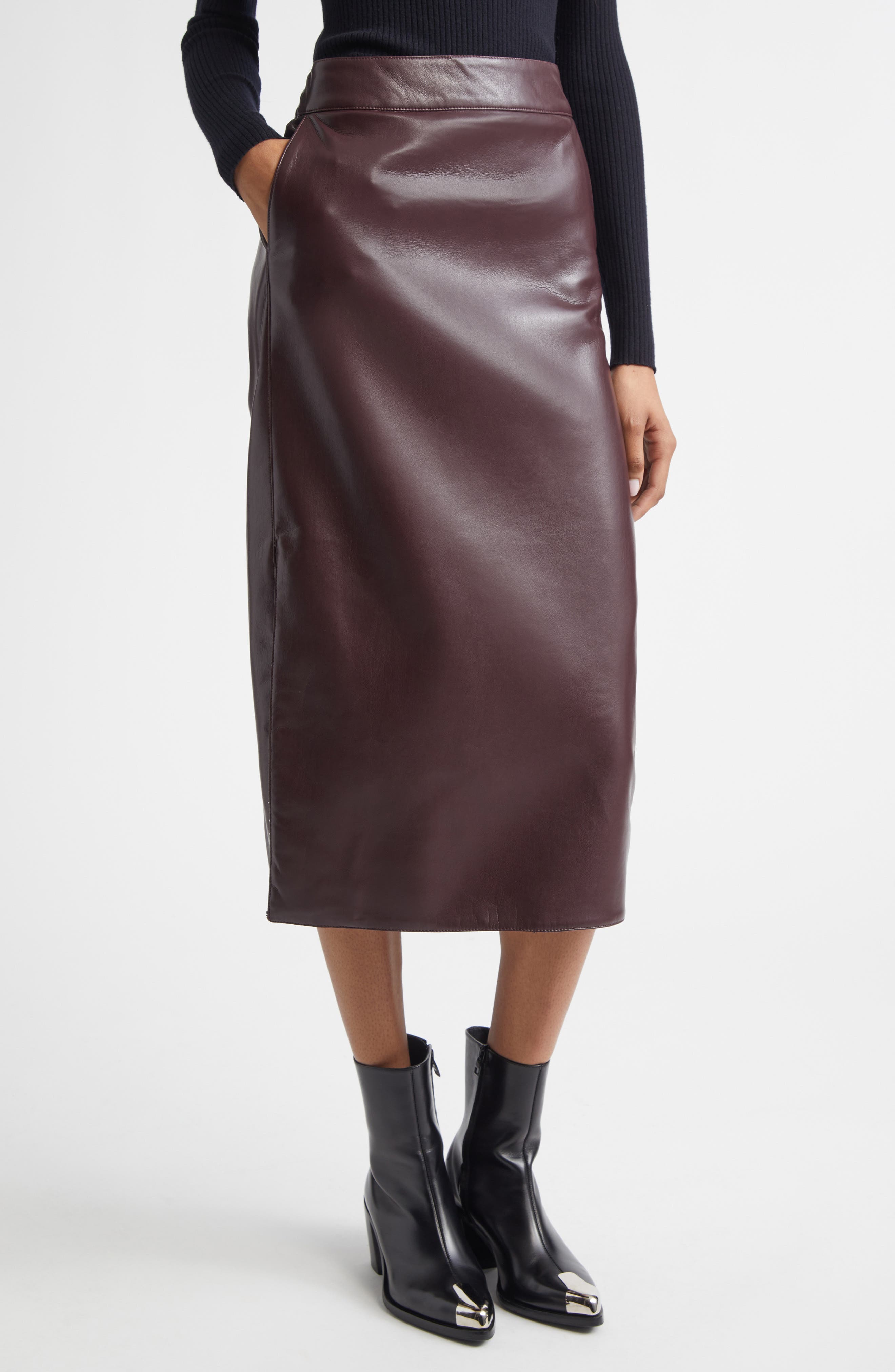 Beaded Lining Faux Leather Layered Skirt - image 2