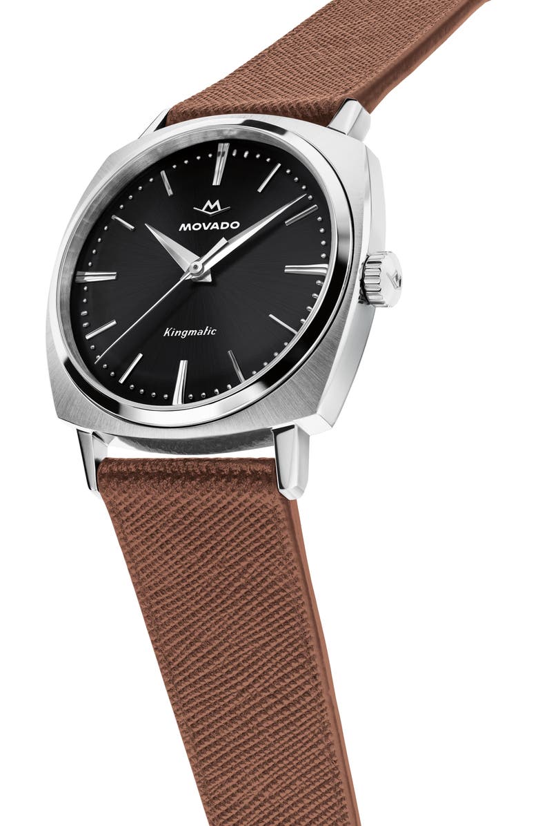 Movado Kingmatic Automatic Leather Strap Watch, 35mm, Alternate, color, 