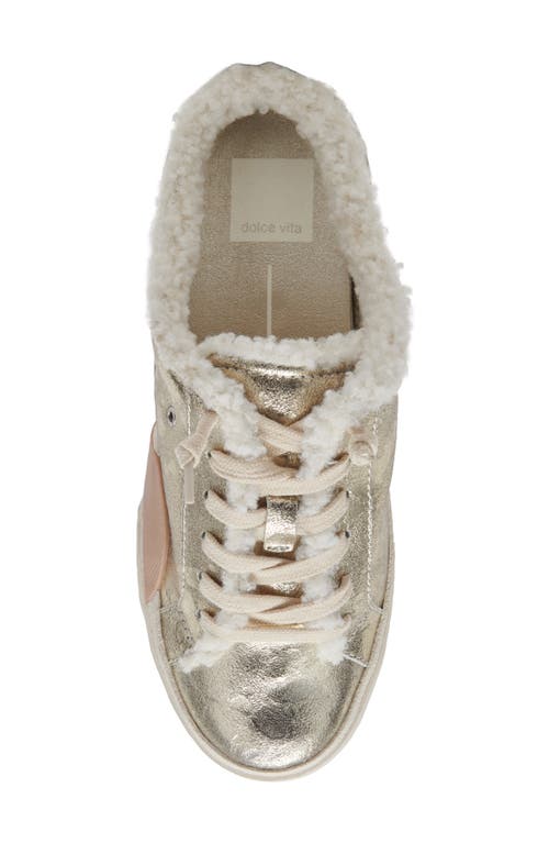 Dolce Vita Zantel Faux Shearling Lined Slip-on Sneaker In Platinum Distressed Leather
