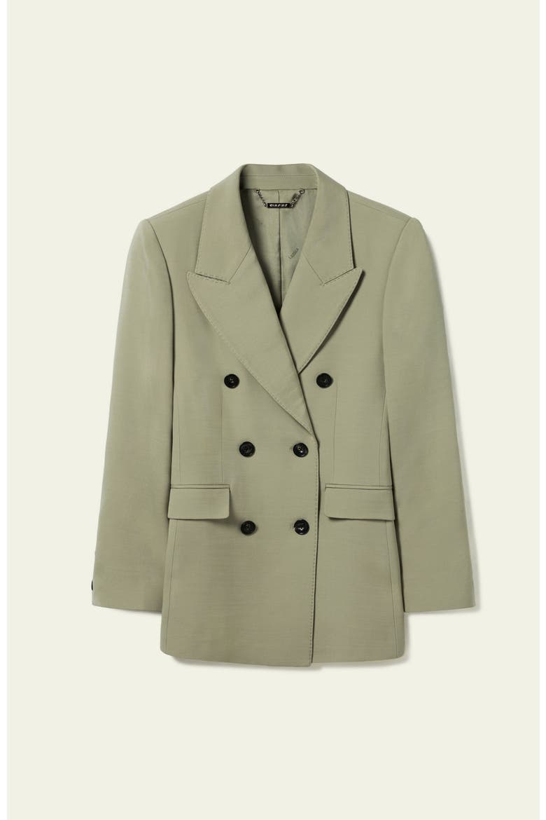 Women's Silk-Wool Blend Double Breasted Lapel Blazer, Alternate, color, Laurel Oak