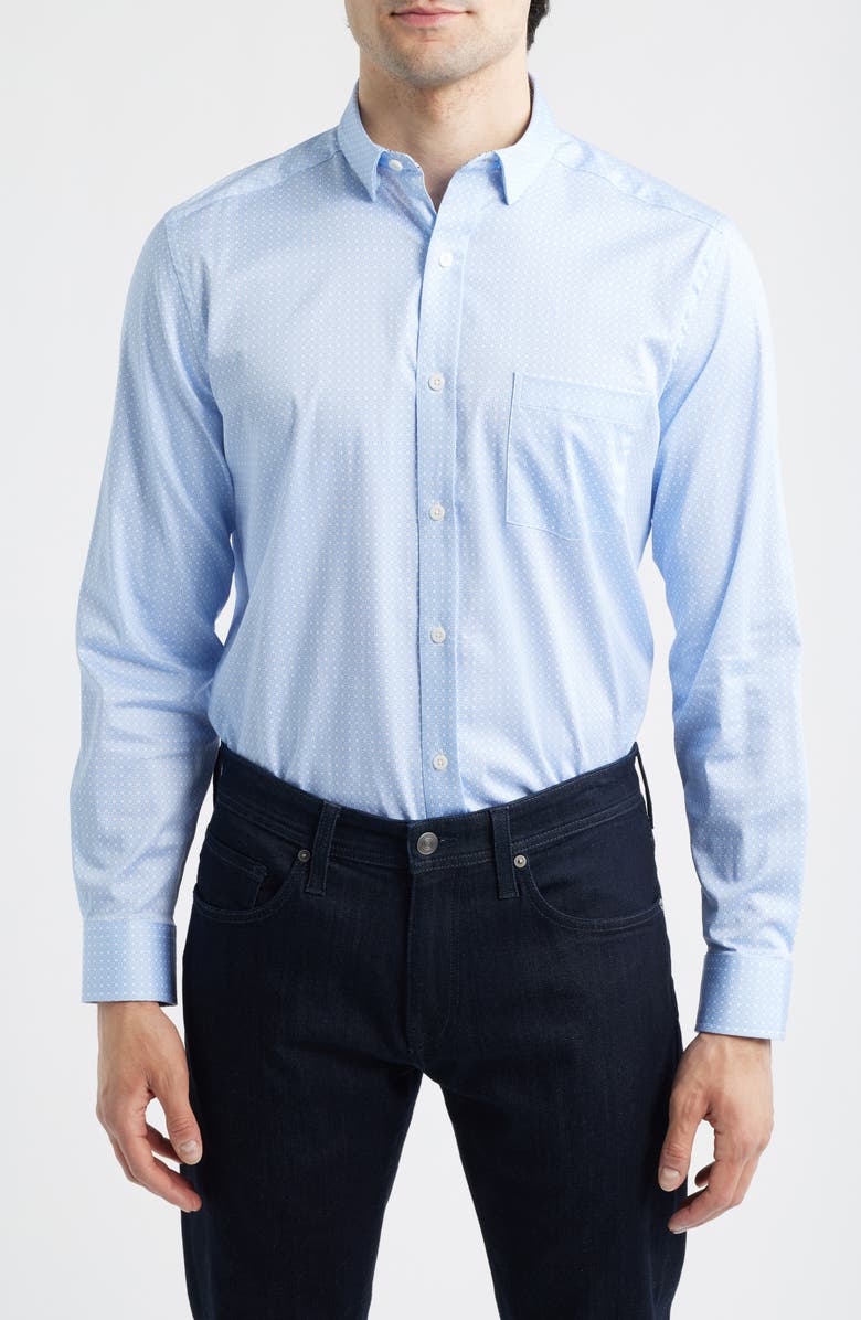 Johnston & Murphy Logan Print Button-Up Shirt, Main, color, Blue Layered Diamond