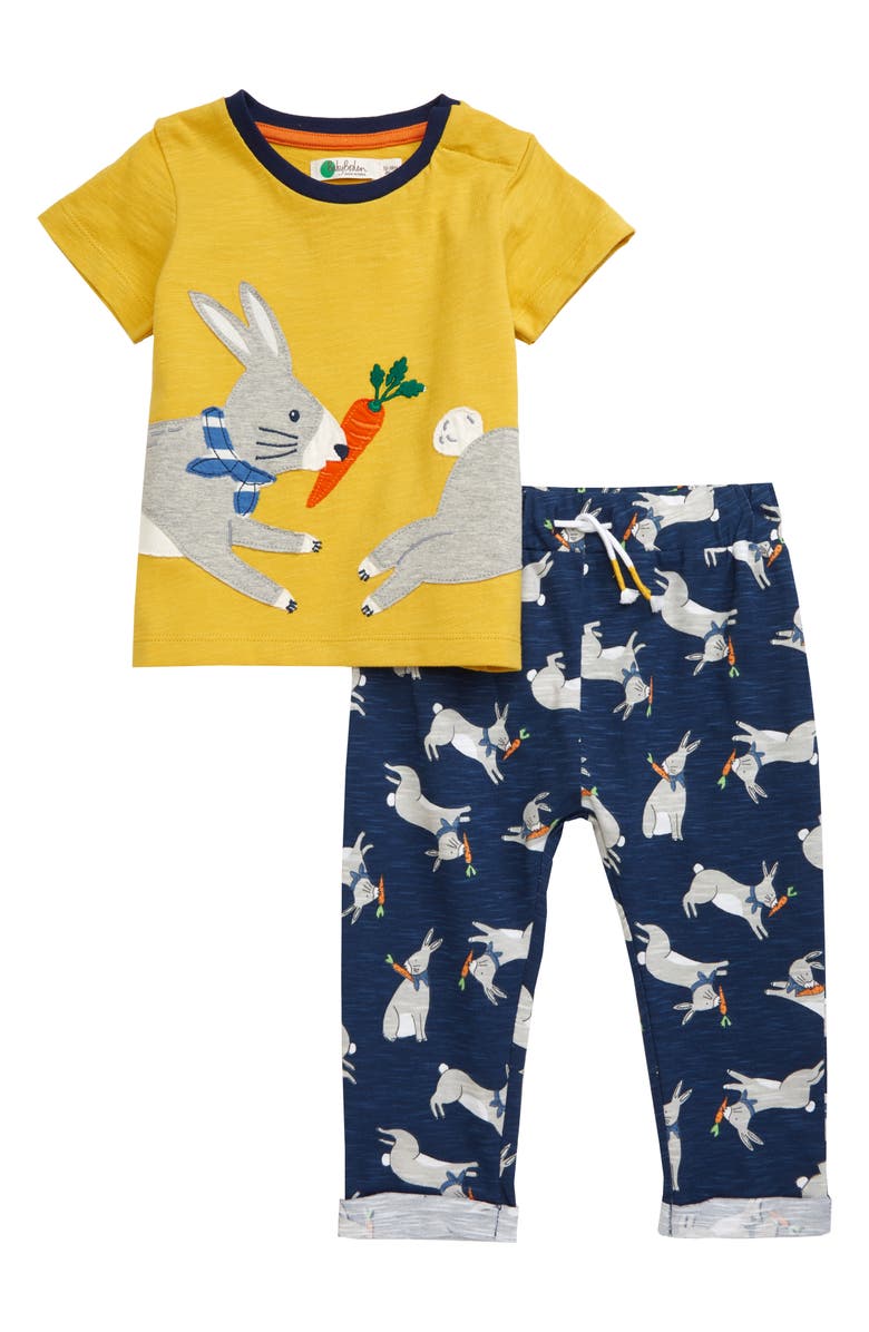 Mini Boden Bunny Hop Appliqué Shirt & Pants Set, Main, color, 
