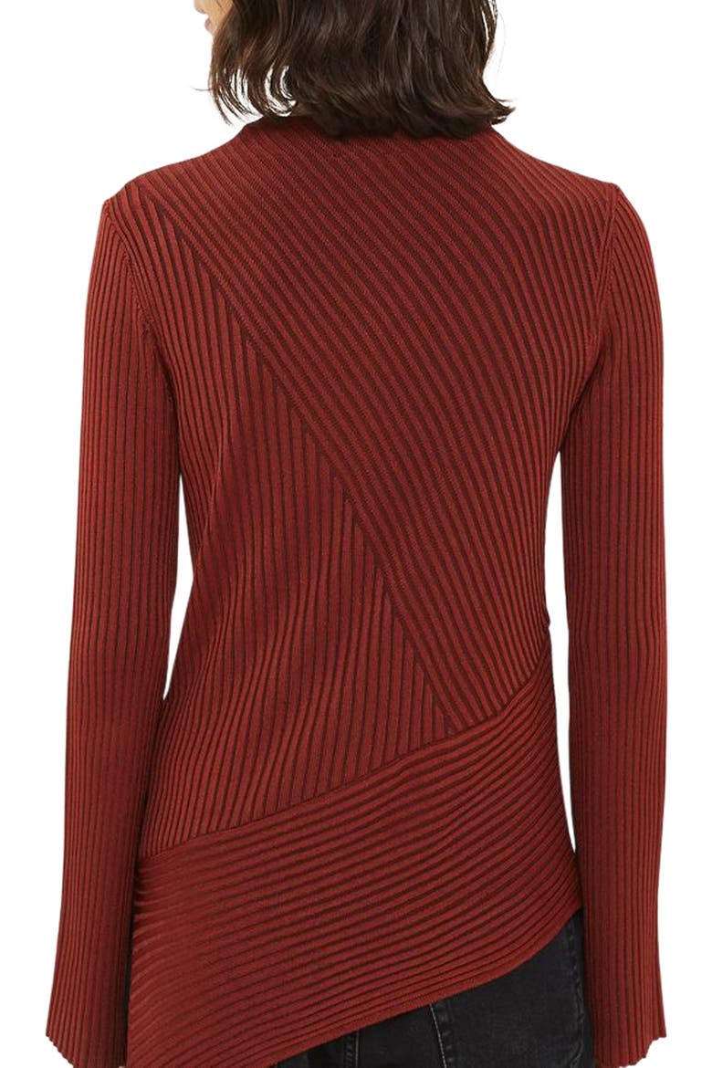 Asymmetrical Ribbed Sweater, Alternate, color, RUST