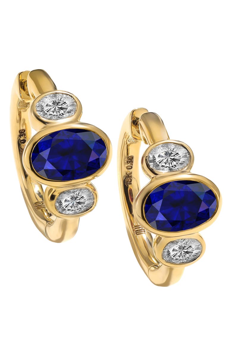 Mark Henry Three Stone Oval Cut Sapphire & Diamond Huggie Hoop Earrings, Main, color, Sapphire