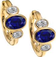 Mark Henry Three Stone Oval Cut Sapphire & Diamond Huggie Hoop Earrings