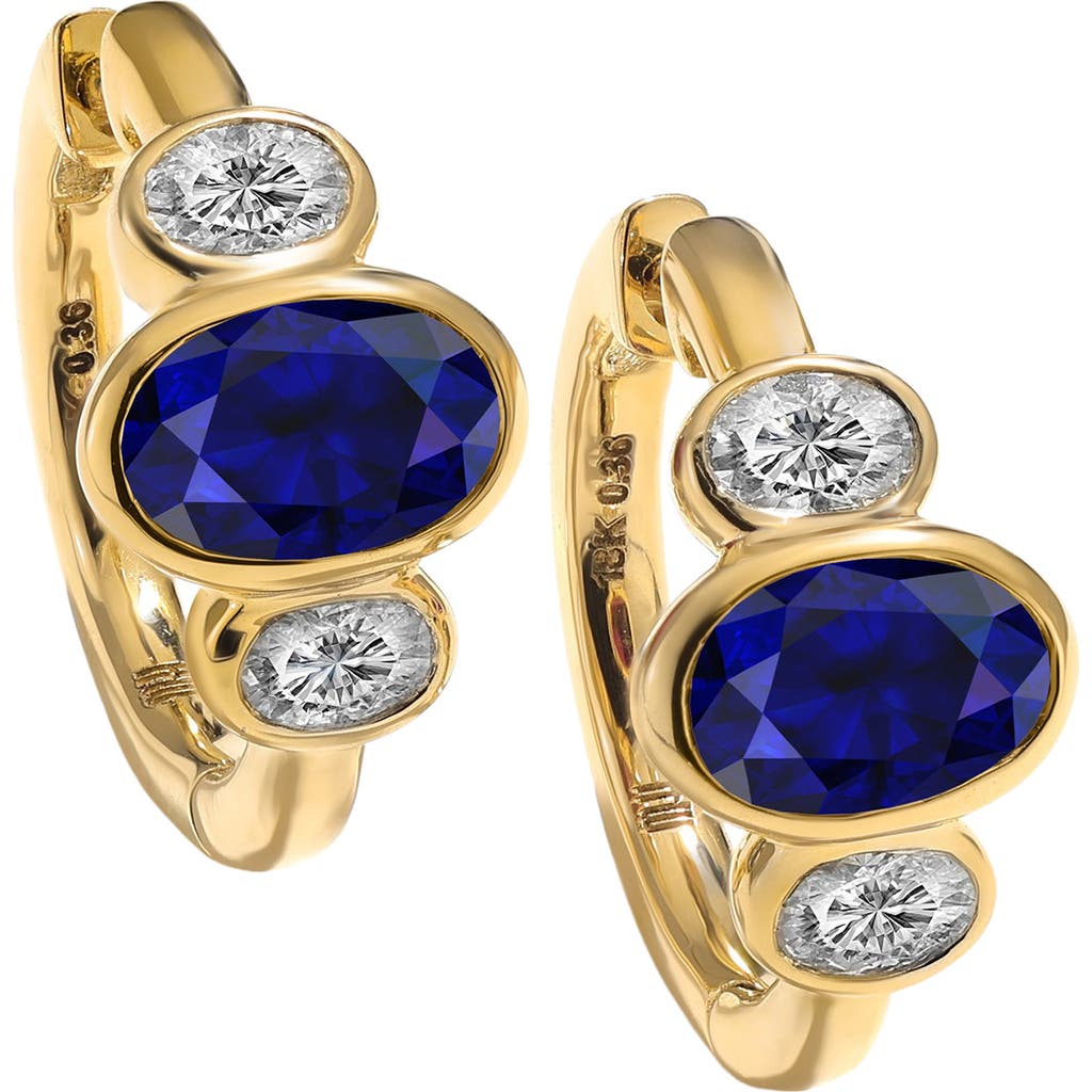 Mark Henry Three Stone Oval Cut Sapphire & Diamond Huggie Hoop Earrings In Blue