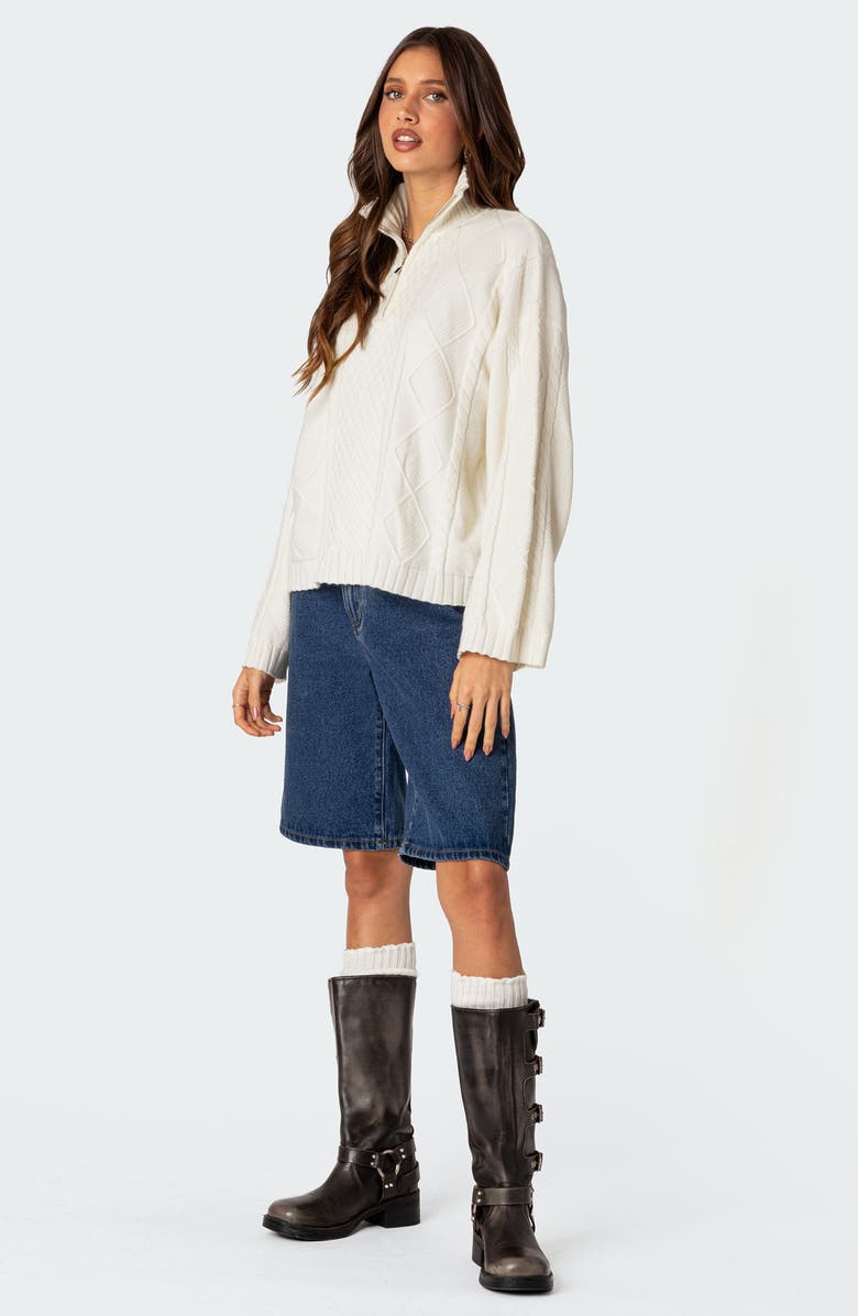 EDIKTED Oversize Cable Stitch Quarter Zip Pullover, Alternate, color, 