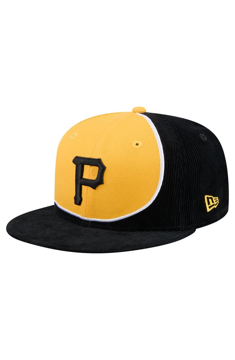 New Era Men's New Era Black/Gold Pittsburgh Pirates Retro Split Corduroy Snapback Hat, Main, color, Black