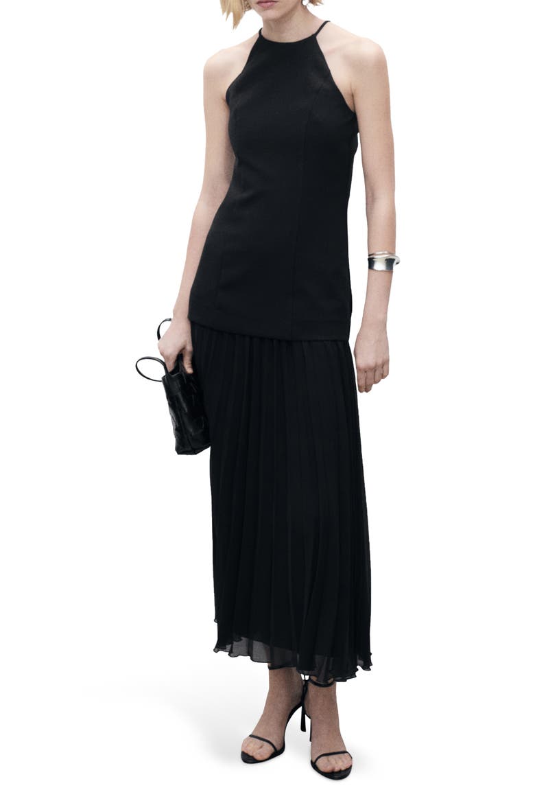 Mixed Media A-Line Maxi Dress, Main, color, BLACK